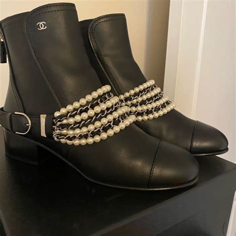 chanel black boots with pearls|chanel leather boot with heel.